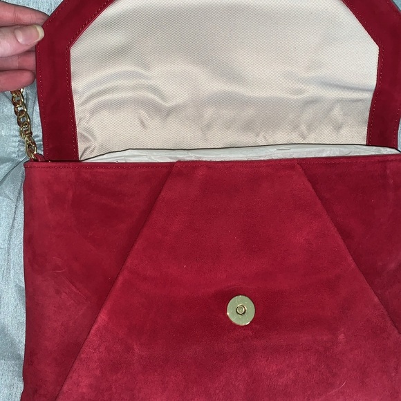 Ann Taylor red suede over the shoulder gold chain purse - Picture 3 of 5